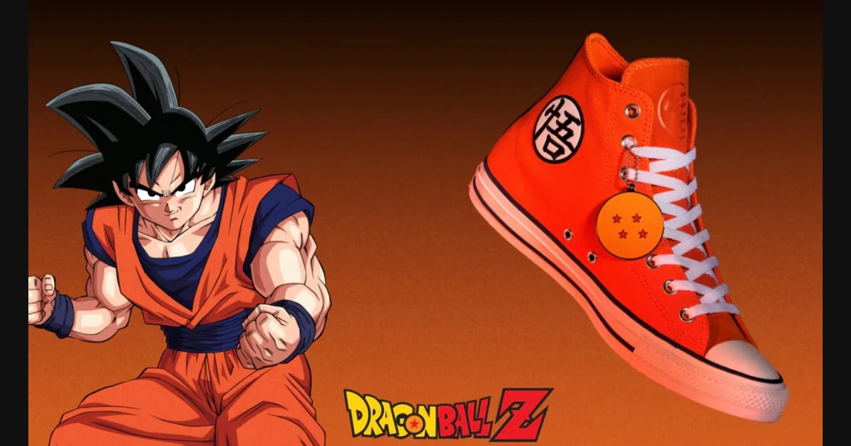 Белая кроссовка Converse Chuck Taylor в стиле Dragon Ball Z на ярком фоне