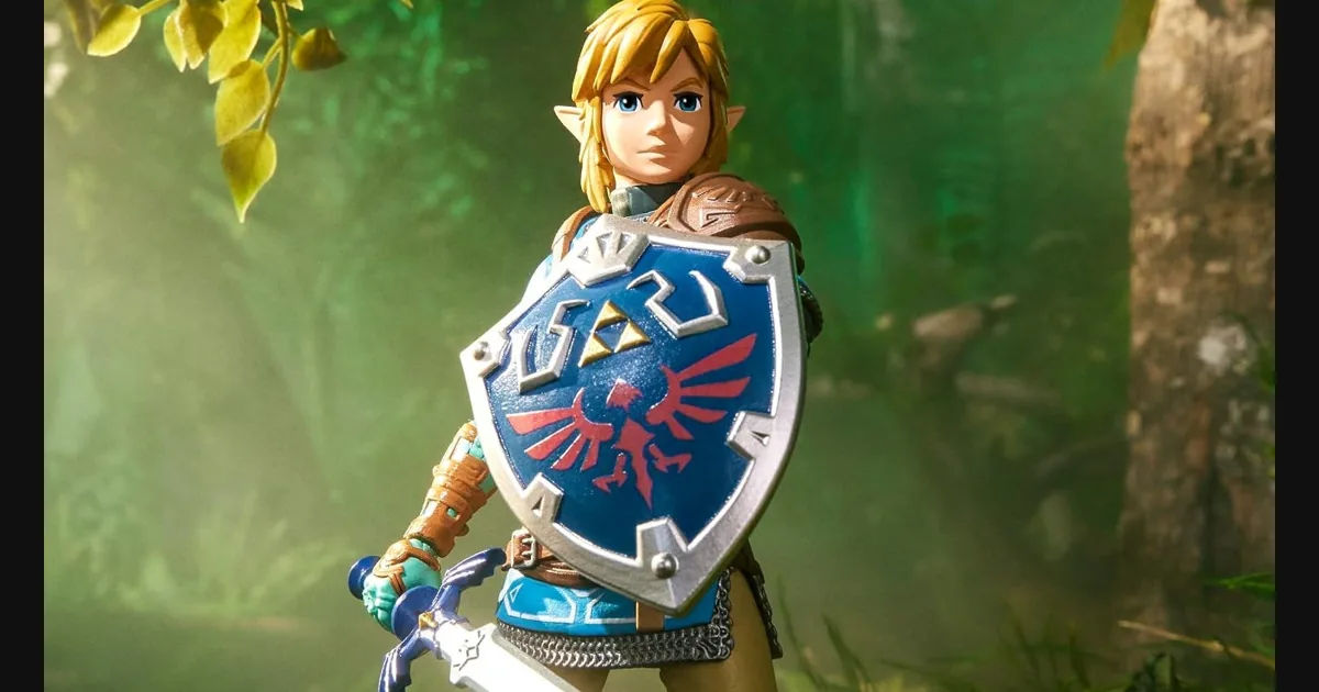 Три коллекционные фигурки героев The Legend of Zelda на тёмном фоне